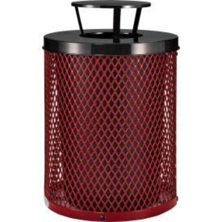 GLOBAL EQUIPMENT Outdoor Diamond Steel Trash Can With Rain Bonnet Lid, 36 Gallon, Red 261926RD